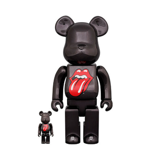 BEARBRICK 400% & 100%  THE ROLLING STONES LOGO BLACK CHROME